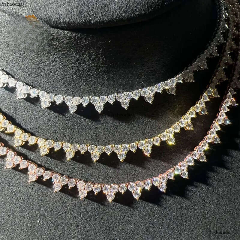 GRA Certificates Stock Claw Setting 2.5mm S Real Gold Plated Hip Hop Jewelry D VVS Moissanite Dia Cluster Tennis Chain