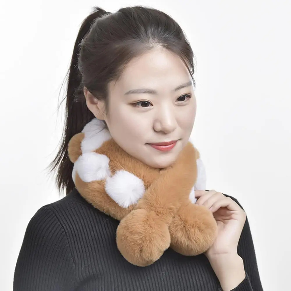 Girl Lolita Neckerchief Faux Rabbit Fur Sweet Plush Ball Furry Scarf Wrap Winter Neck Warmer Elegant Wedding Banquet Shawl 250929