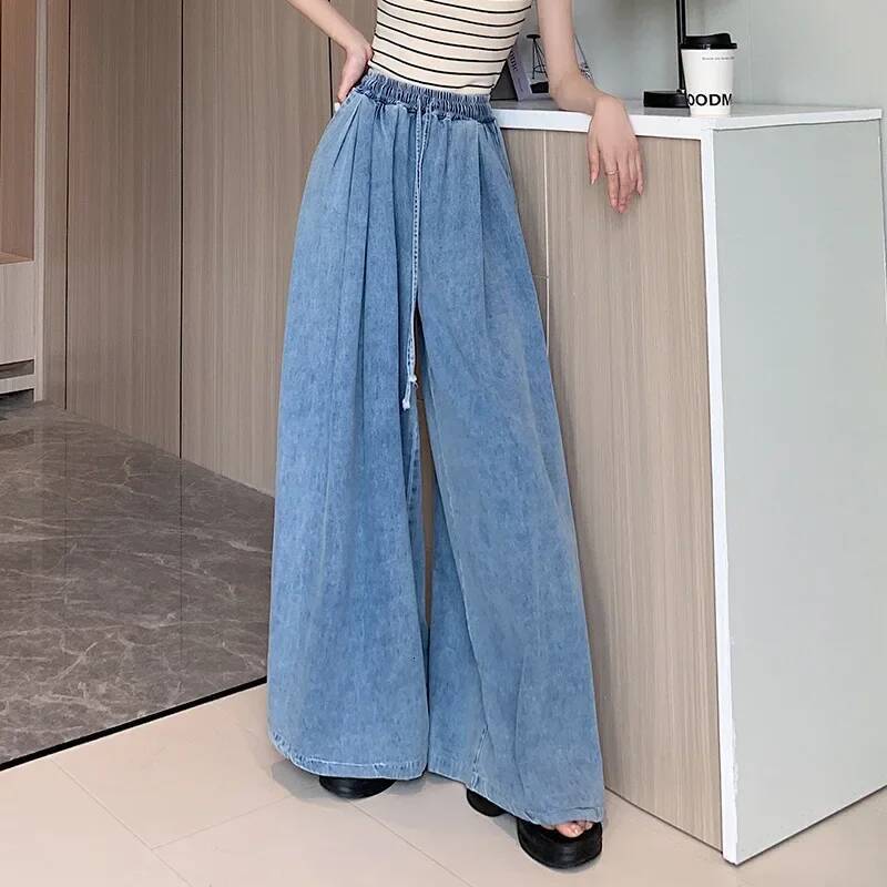 2024 Autumn New Loose-Fit Plus Size Women's Jeans Slimming Wide-Leg Ground-Length Simple Style Casual Ladies Pants dongdumaoyi