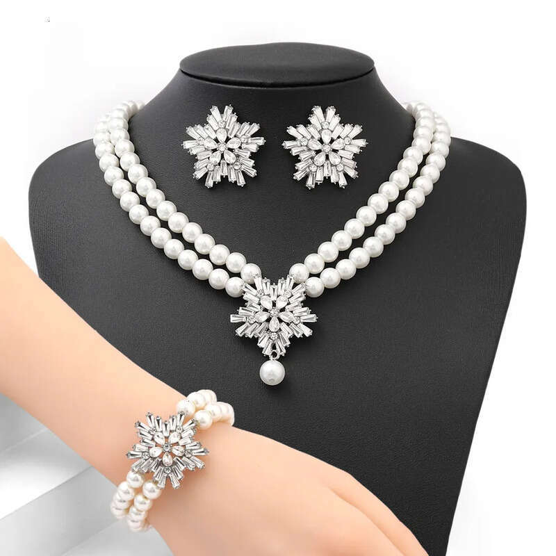 Womens Pearl Necklace Cubic Zirconia Dubai Dinner Set Party Engagement Handmade Jewelry Accessories