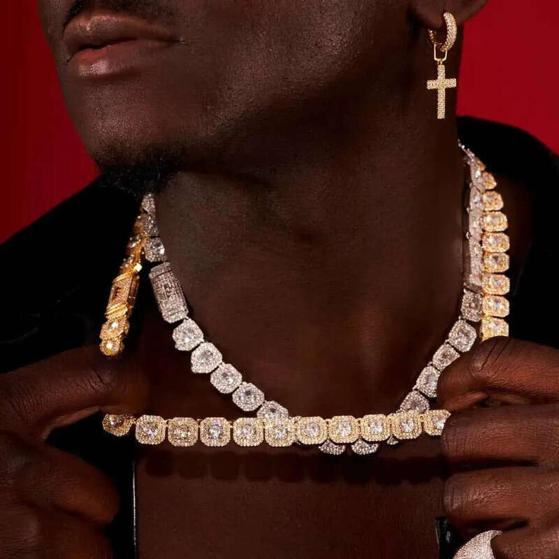 Necklace bracelet Moissanite Dia Custom Vvs Cuban Link S Sier 10mm Large Tennis Chain Solid Back Hiphop
