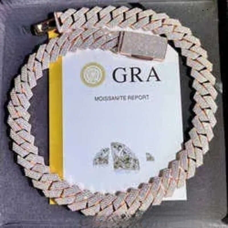 Fashion Design Solid Sier Gra Moissanite 18mm 20mm Wide Dia Iced Out Pendant Necklace Cuban k Chain for Rapper