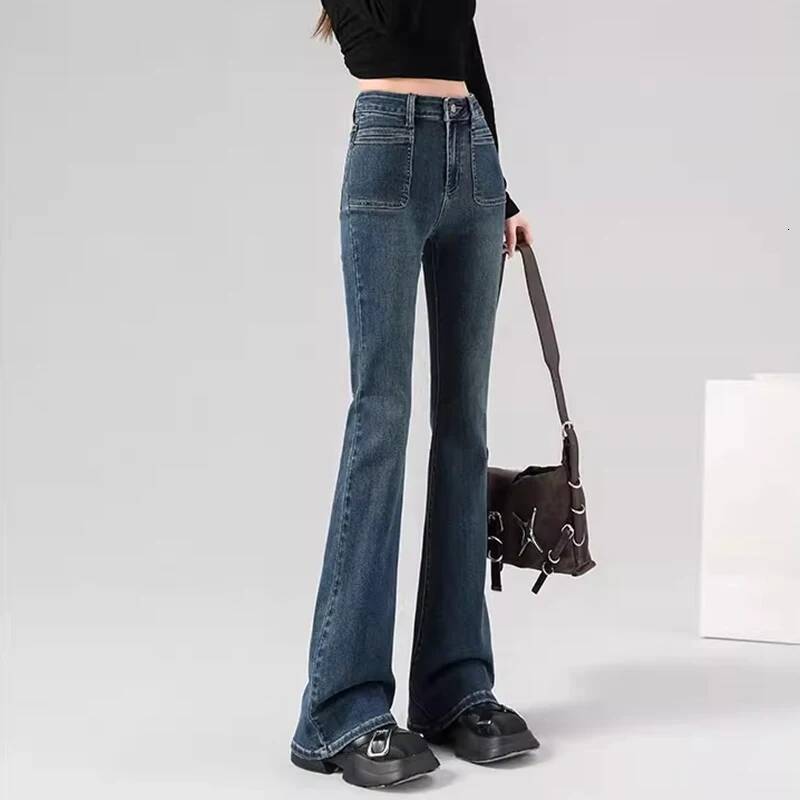 Spring Woman High Waist Vintage Flare Jeans Girls Korean Y2k 2000s Bell Bottom Pants Female Streetwear Gray Blue Denim Trousers dongdumaoyi