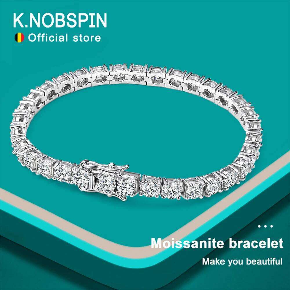 KNOBSPIN D VVS1 Moissanite Tennis Bracelet Original s Sterling Sier Plated White Gold with GRA Bracelets for Women Man