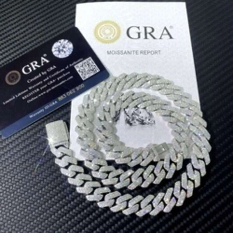 Pass Tester Sier Cuban Link Chain Wide 2rows Solid Moissanite Dia 8mm-20mm Jewelry Set Necklaces Hiphop