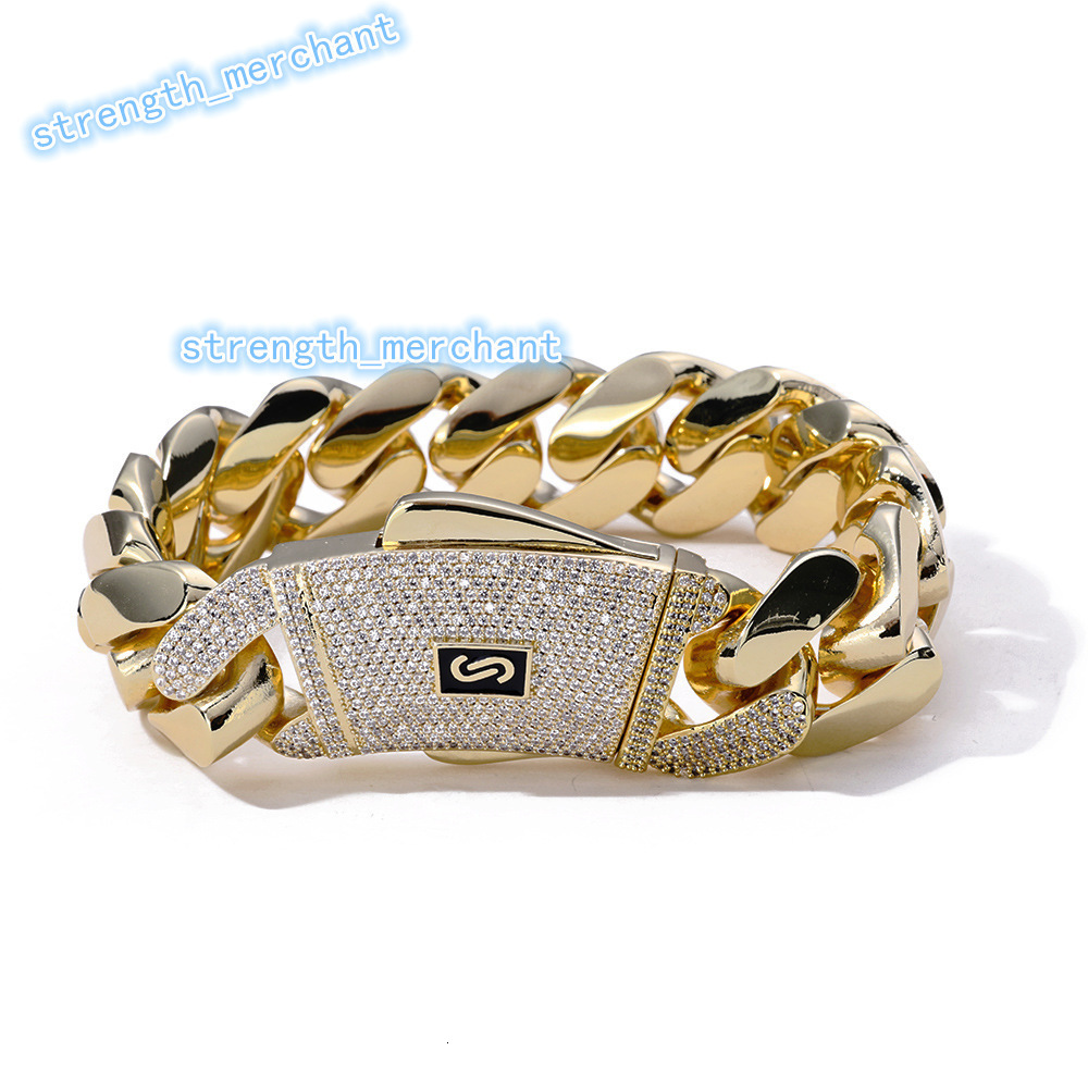 High Quality Monaco Chain Cuban Link Necklace Iced Clasp Smooth Gold Plated Party Bracelets Bangles Type Jewelry