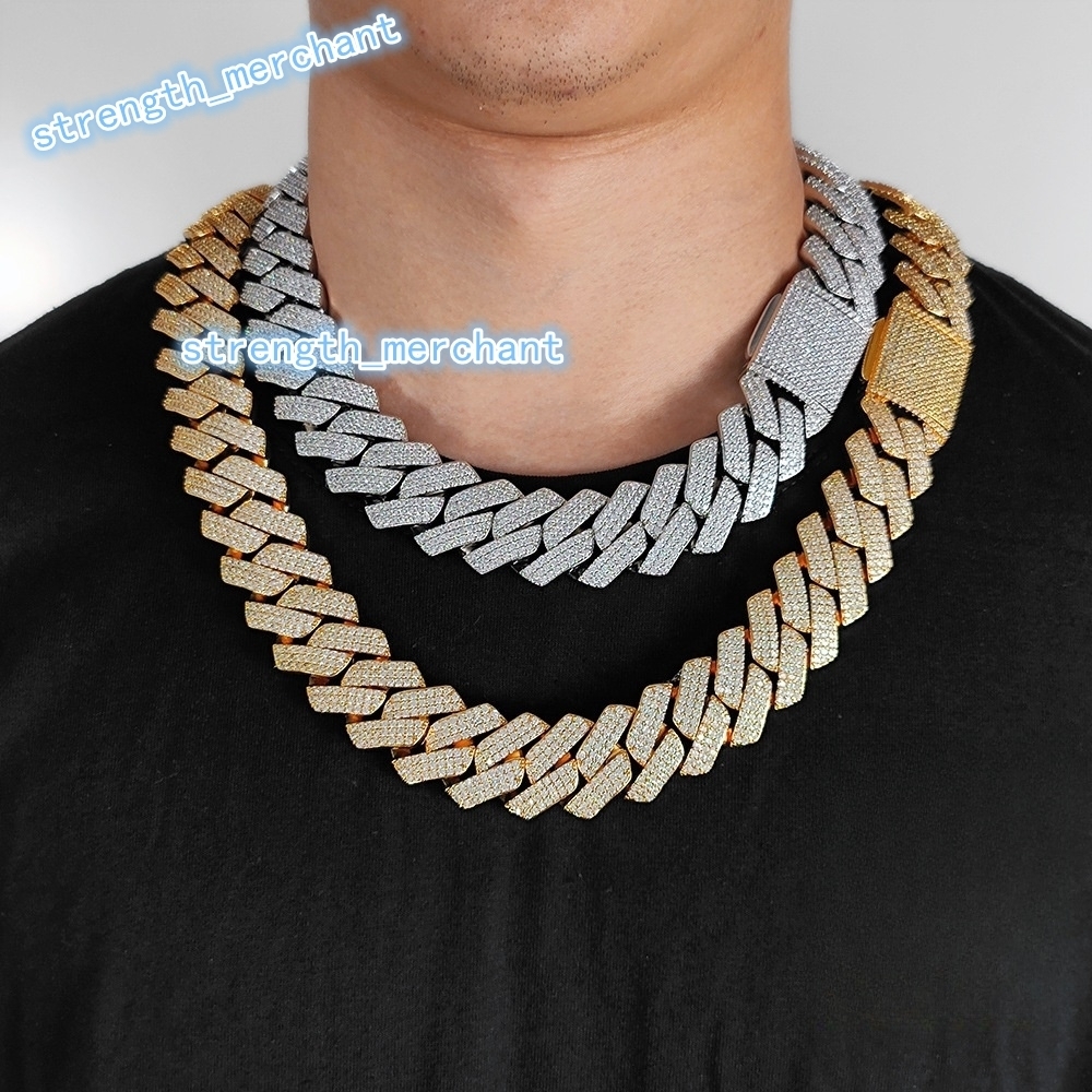 Wholesale Men Hip Hop Jewelry 20mm 3 Rows Gold Chunky Necklace Iced Out Cz Prong Cuban Link Chain Necklace Diamond Cuban Chain