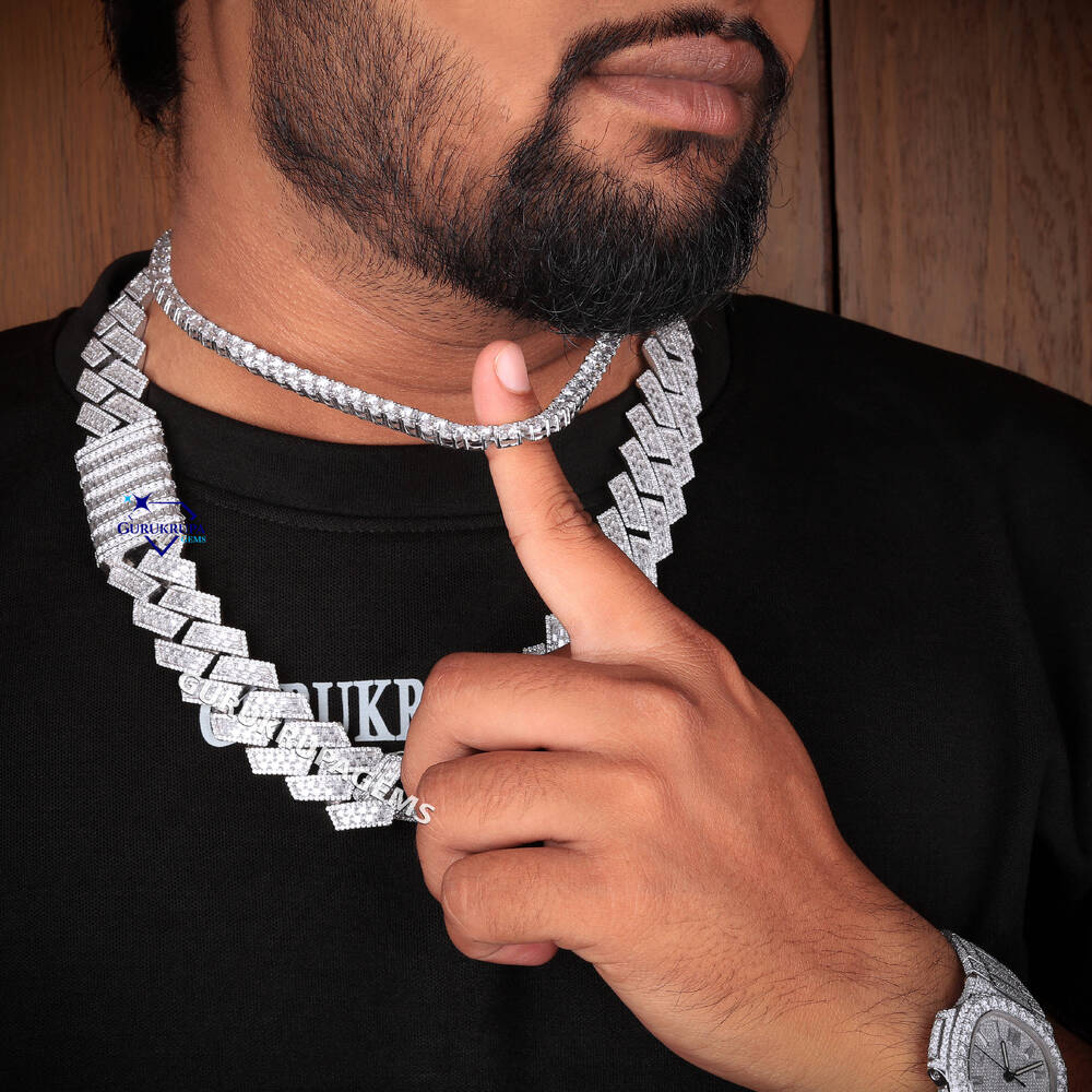 Premium 925 Silver Moissanite Chain with Matching Diamond Watch Iced Out Cuban Set for Men Stylish Hip Hop Bling