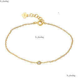GB17 RINNTIN 14K Solid Yellow Gold Lobster Clasp Strand Cut Cable Chain Solitaire Bezel Set Moissanite Dia Bracelet