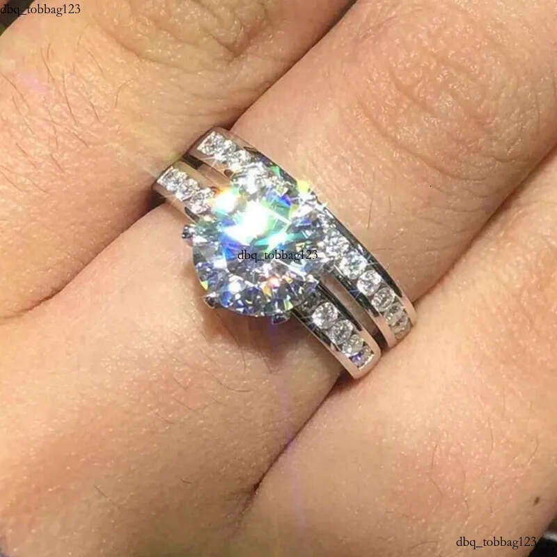 2024 Choucong Six Claw Wedding Rings Classical Jewelry Sterling Sier Fill Large Round Cut 5A Cubic Zircon CZ Dia Women Couple Bridal Ring Set Gift