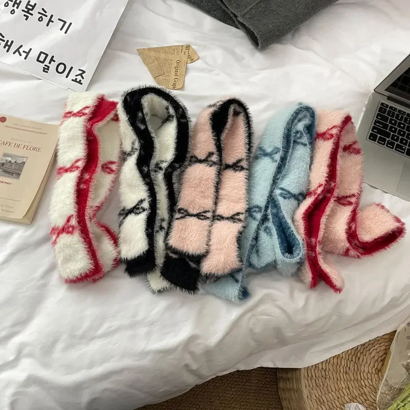 Bow scarf women winter Vintage Knitted N Longer Scarf Wome Two Colors Muffler Neck Warmer Y2k Girl Accessories Four Seasons 250929