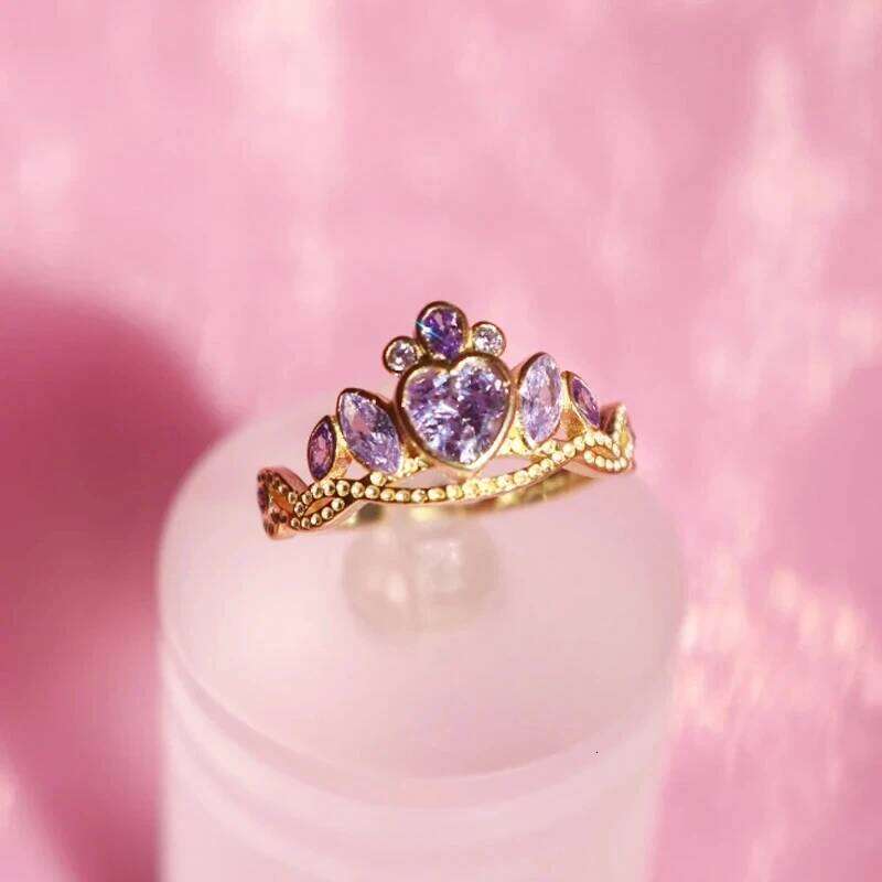 Princess Crown For Woman Girl Engagement Party Jewelry Accessories School Blair Tiara Plated Gold Adjustable Ring Gift New