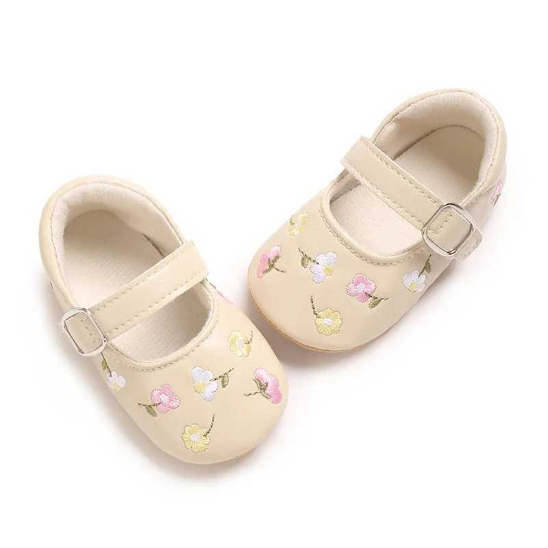 Baby Girls Mary Jane Flats PU Leather Infant Dress Shoes Floral Embroidery Princess ShoesJ250930