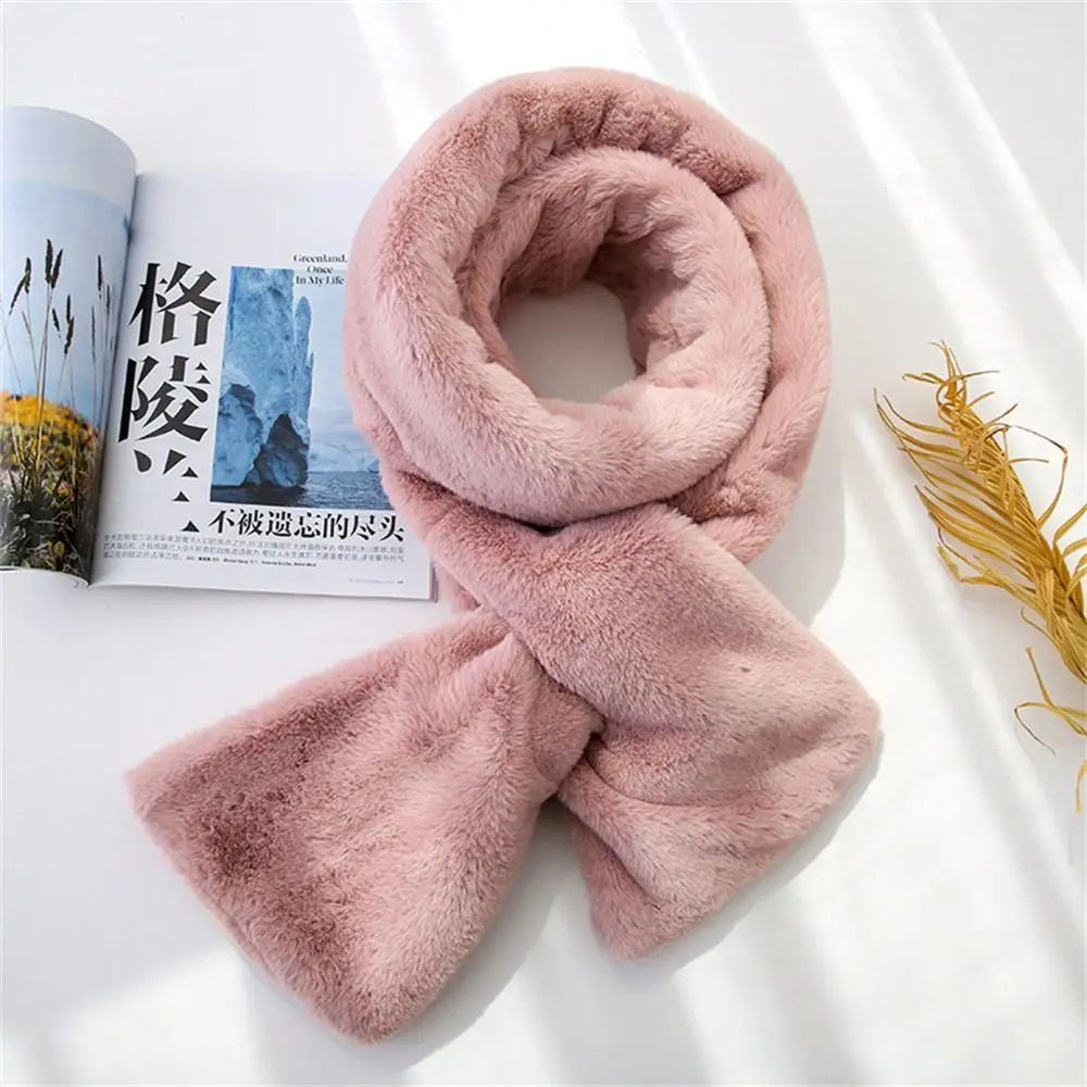 Korean Winter Faux Rabbit Fur Scarf Women Girls Scarf Soft Plush Scarves Solid Color Neck Collar Warmer Stuff Christma Gift 250929