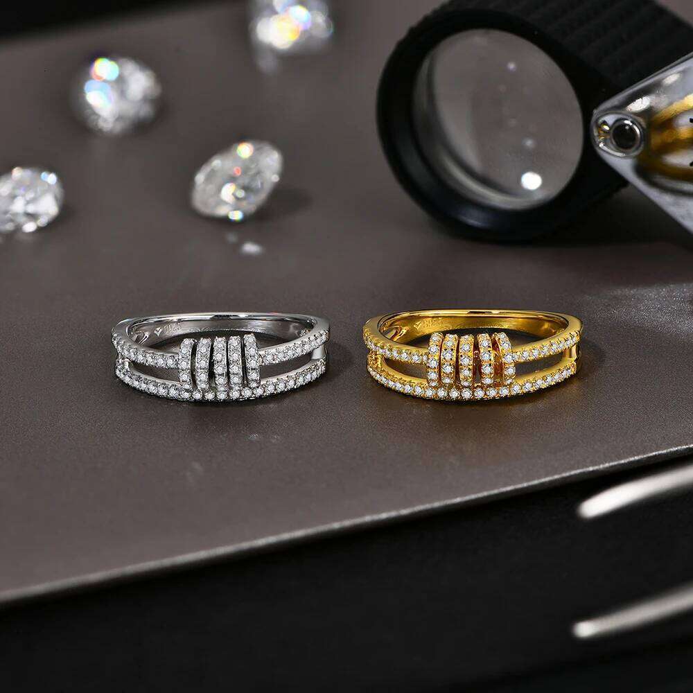CHARMING Customize Full Moissanite Ring Brilliant Lab Dia Sterling Sliver Gold for Women Plated Wholesale Fine Jewelry