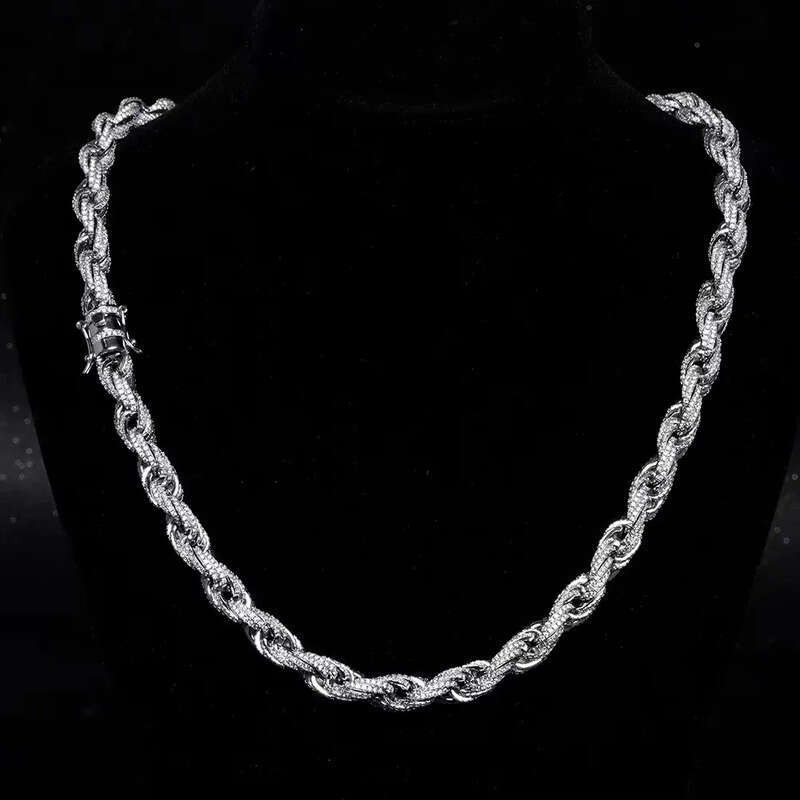 Customized Bulk Size 6mm 8mm 10mm Iced Out Cz Rope Chain Sterling Sier HipHop Jewelry Moissanite Cuban Necklace