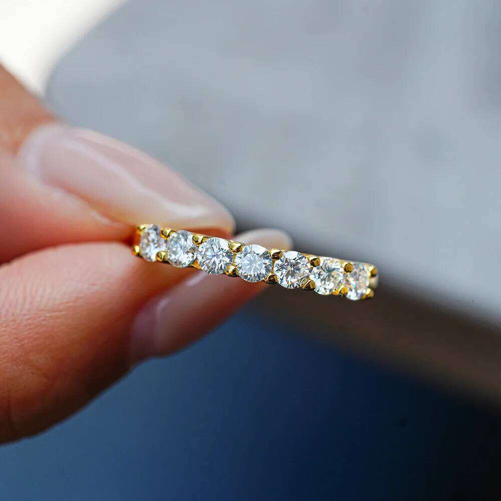 TEN CARATS S sterling sier GRA 3mm Moissanite seven-star row ring for women, gold-plated 14K jewelry gift