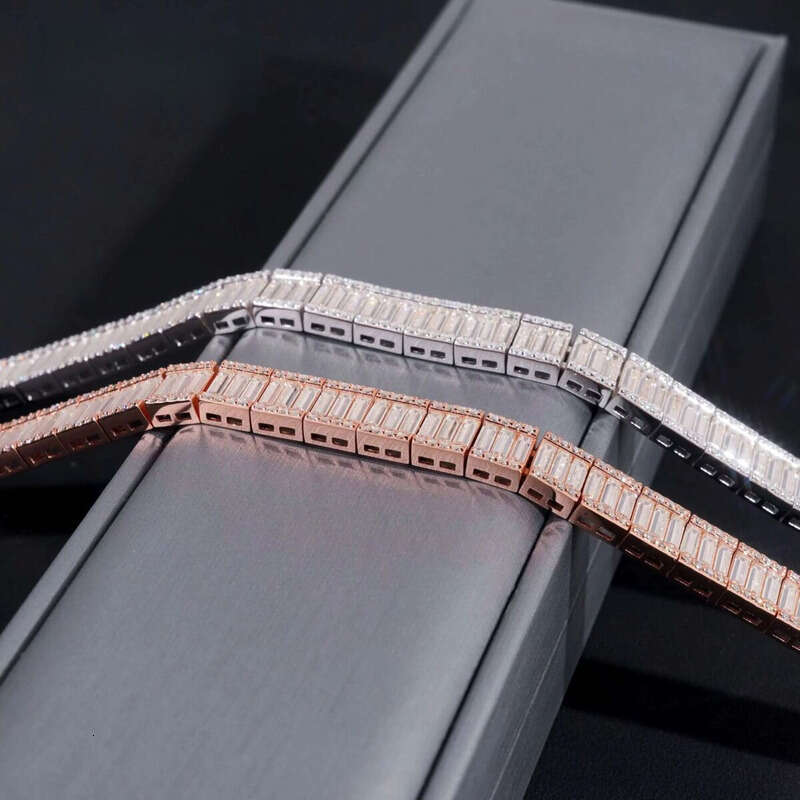 Hip Hop Style Sterling Sier 9mm Width Baguette Dia Moissanite Tennis Bracelet