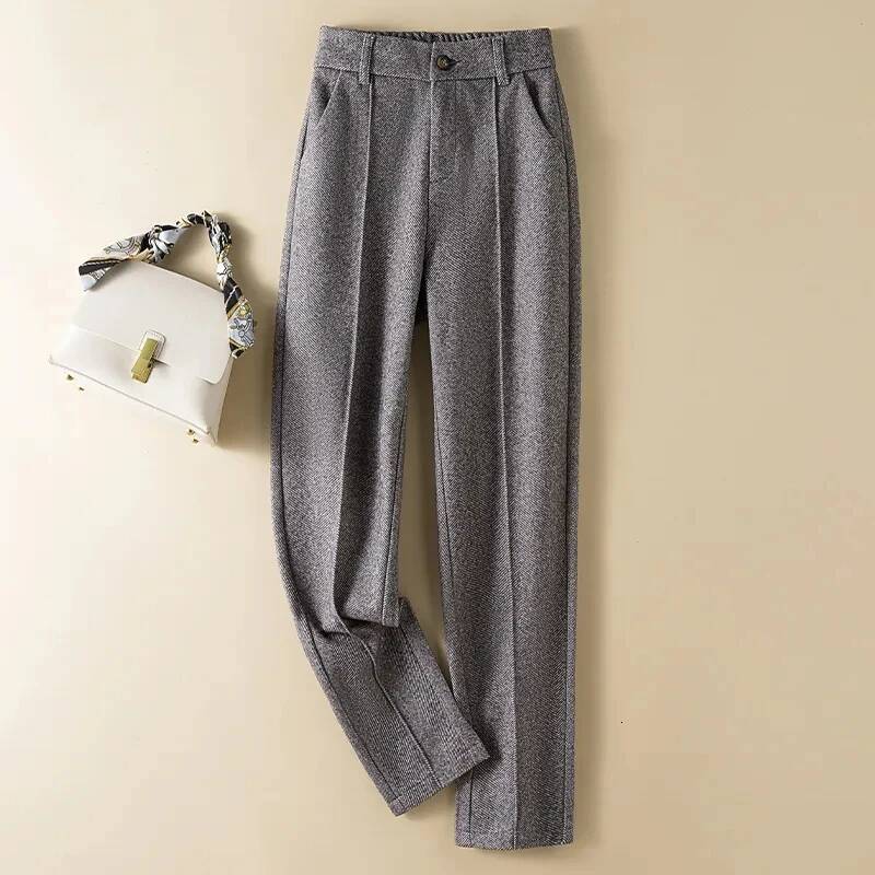 Woolen Herringbone Harem Pencil High Waist Korean Fashion Women's Casual Office Lady Trousers Thick Suit Pants For Women dongdumaoyi