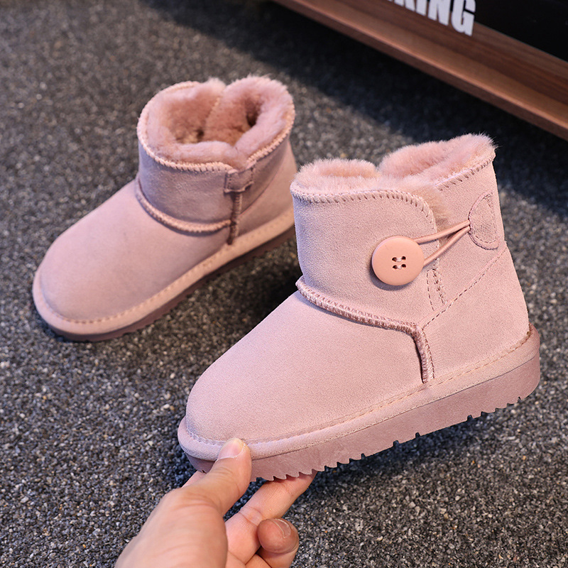 EBV designer shoes free shipping High quality cowhide New warm and anti slip fashionable button children's snow boots size 25-36 black grey coffe