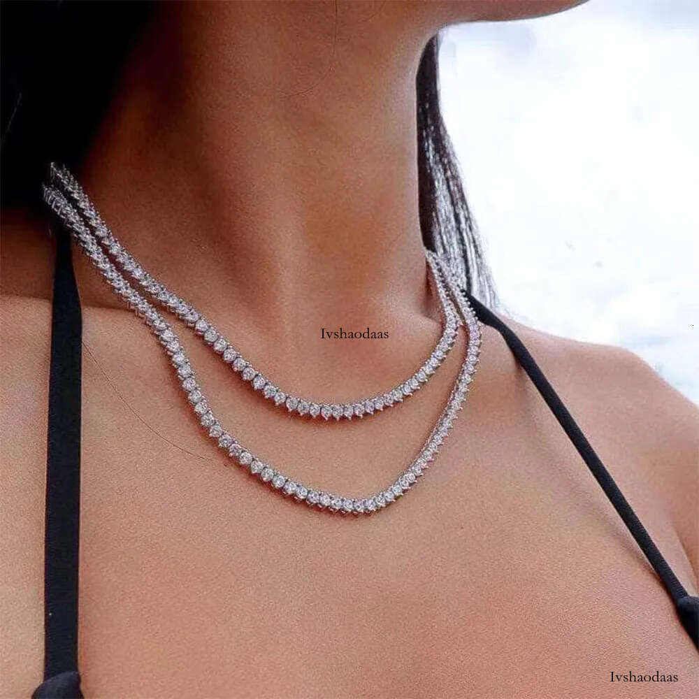Hip Hop Crystal Dia Iced Out D Color White 3MM 4MM 5MM Moissanite Tennis Chain Necklace for Women Men