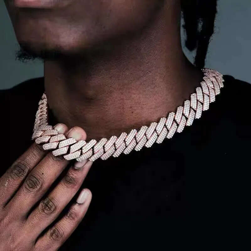 Moissanite Cuban Link Chain 20mm 3 rows Pendant necklaces lced out Pass Dia Tester Sterling Sier Necklace