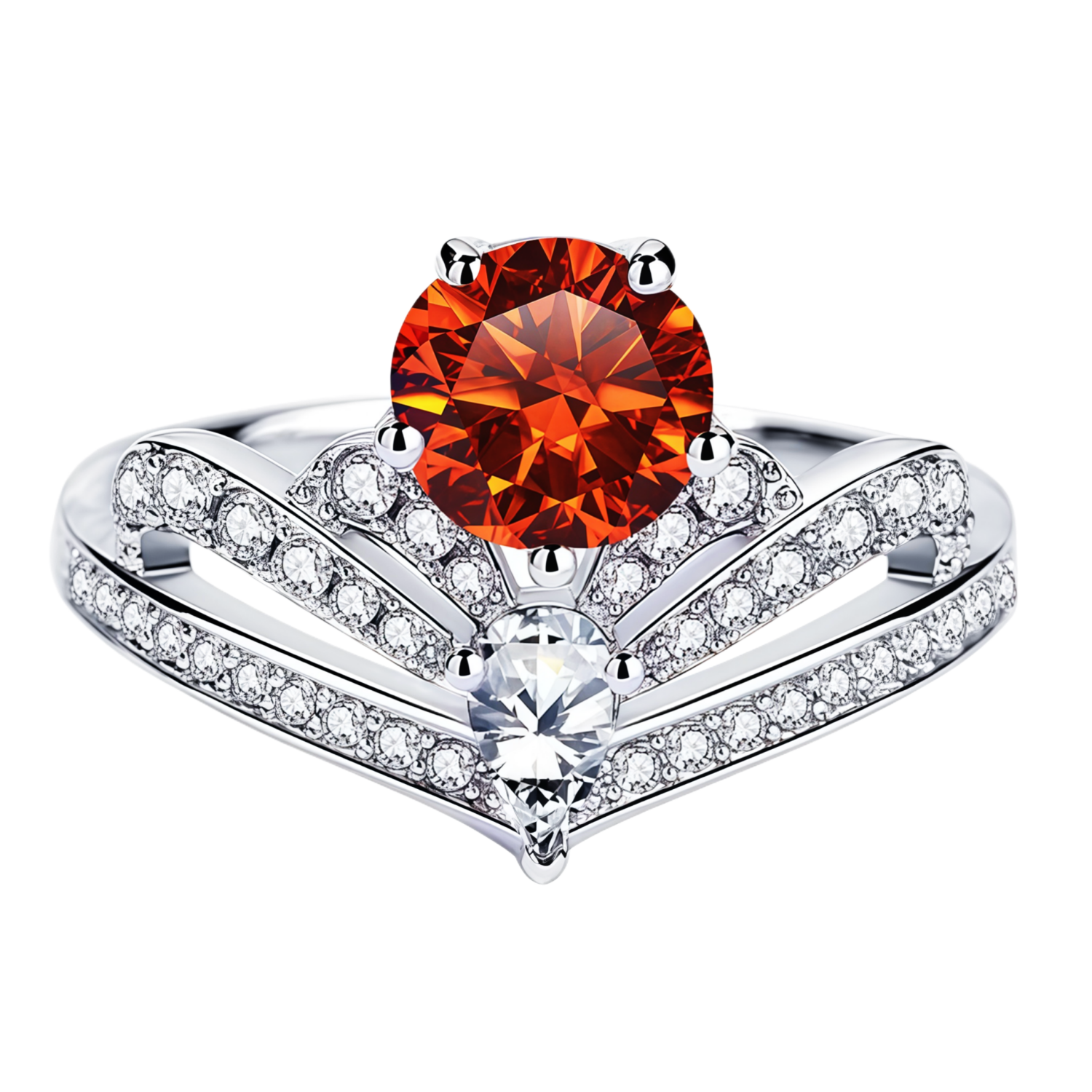 WenGem Jewelry 1CT Moissanite 3-Crown Ring for Women Luxury Fashionable Multicolor Birthstone Band Anniversary Jewelry Gift 925 Sterling Silver Plated