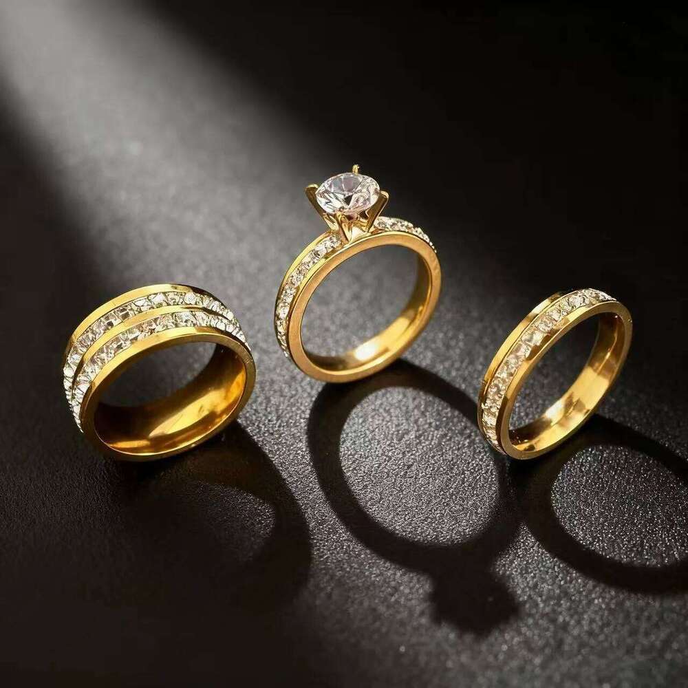 Stainless Steel Ring Set For Women With Zircon 2025 New Fashion Party Jewelry Finger Accessory