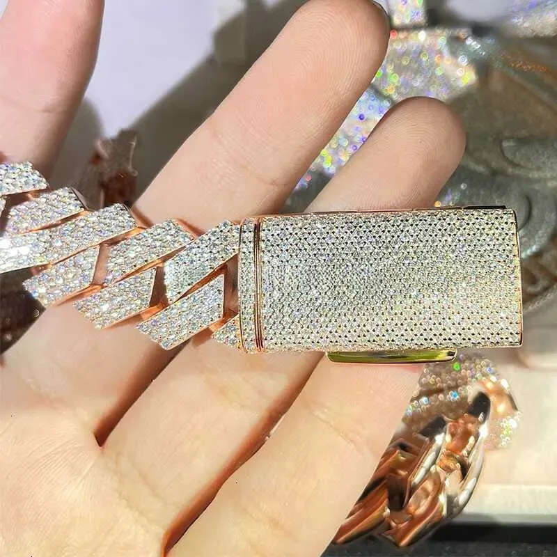 Customization Hip hop k Necklace White Gold Plated Iced Out Moissanite Dia Cuban Chain