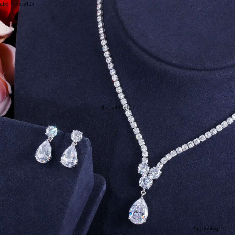 Choucong Original Wedding Jewelry Sets White Gold Fill Water Drop 5A Cubic Zircon CZ Dia Party Women Stud Earrings Bridal Tennis Necklace Gift