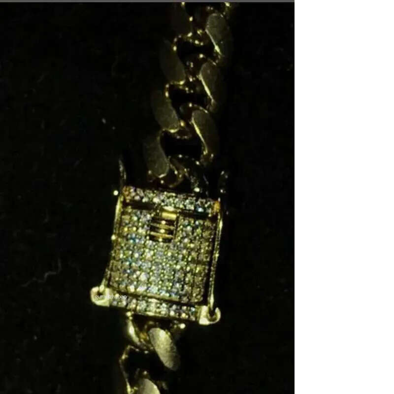 Mens Gold Tone 316L Stainless Steel Necklace Curb Cuban k Chain with Dias Clasp Lock 8mm/10mm/12mm/14mm/16mm/18m