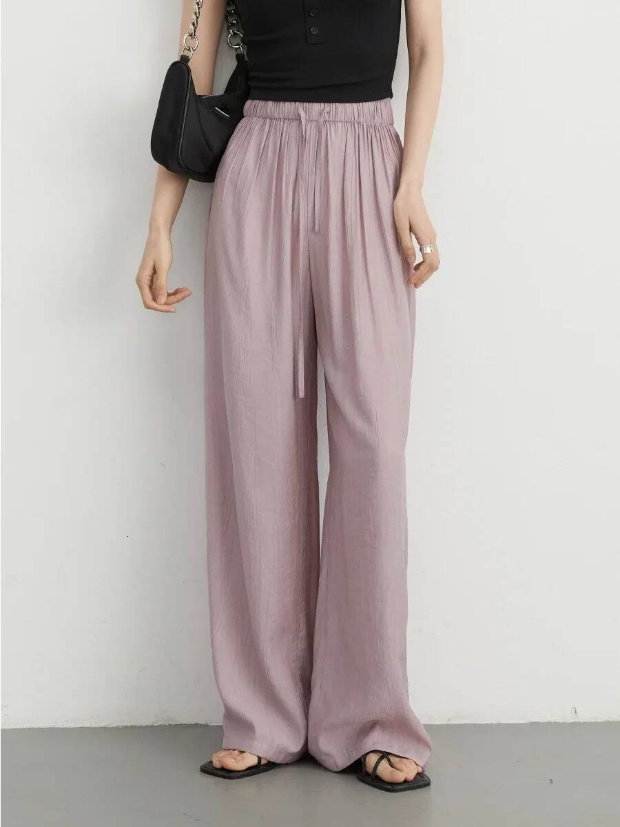 CHIC VEN Korean Women Pants High Waisted Loose Solid Textured Elastic Waist Wide Leg Casual Trousers for Woman Sport Summer 2024 dongdumaoyi