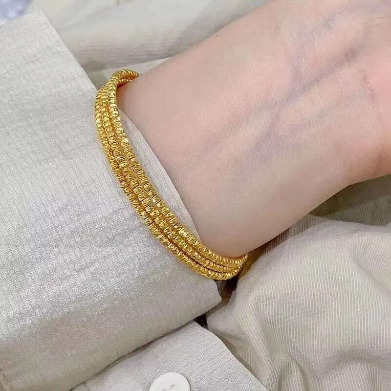 DHCollections Pulseiras & Bangles Copper Gold Multilayer Bouncy Bead Triple Loop Open Stretch Bracelet