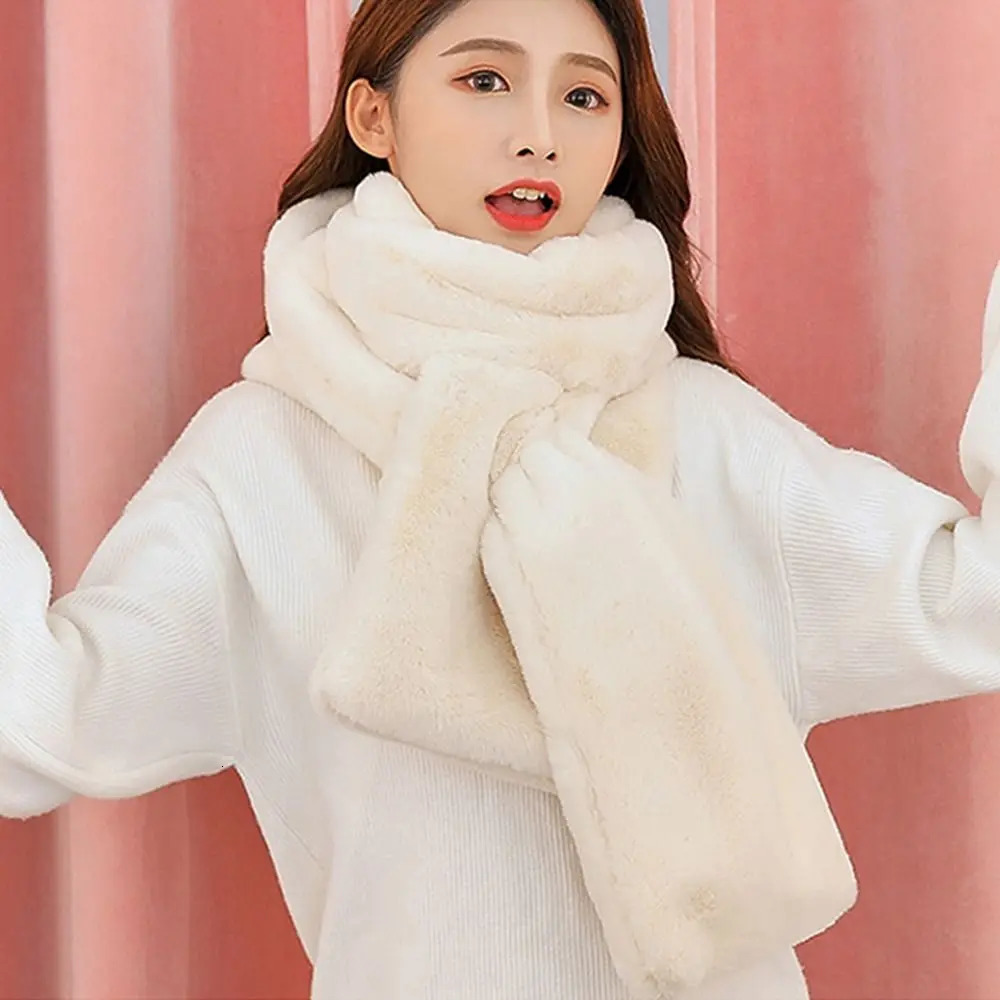 Korean Winter Faux Rabbit Fur Scarf Women Girls Scarf Soft Plush Scarves Solid Color Neck Collar Warmer Stuff Christma Gift 250929