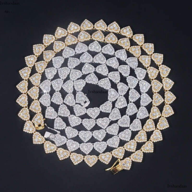 8mm Heart Shape Hip Hop Jewelry Dia Iced Out Cuban Link Chain Moissanite Necklace Bracelet for Men Women