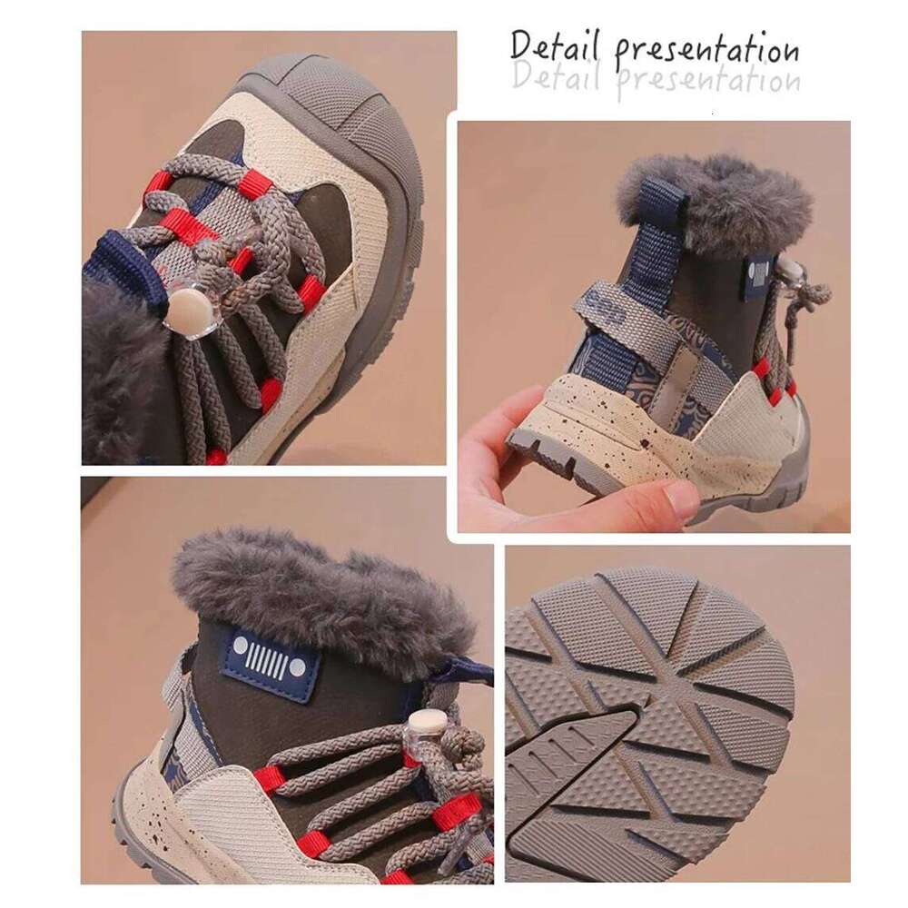 PU Leather Children's Snow 2025 Trend Fashion Kid's Plush Boots Winter Faux Fur Teenager Boy's Gril's Warm Cotton Shoes