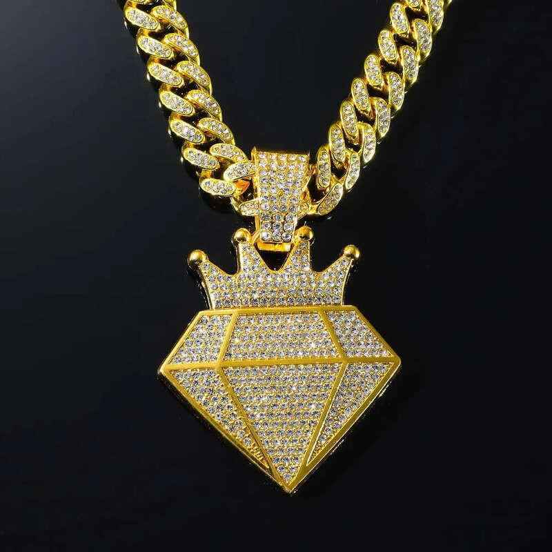 Hip Hop Iced Out Dia Crown Pendant Necklace Men Women with 13mm Bling Cuban Gold Chain Fashion cosplay Jewelry Gift