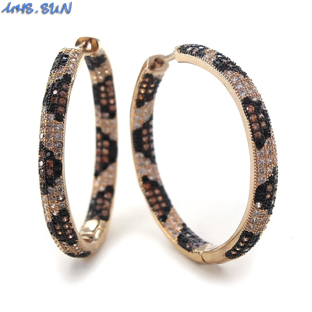 MHSSUN est Womens Fashion Leopard Hoop Earrings Zircon Jewelry For Girls Party Copper CZ Crystal Earrings 1Pair 250930