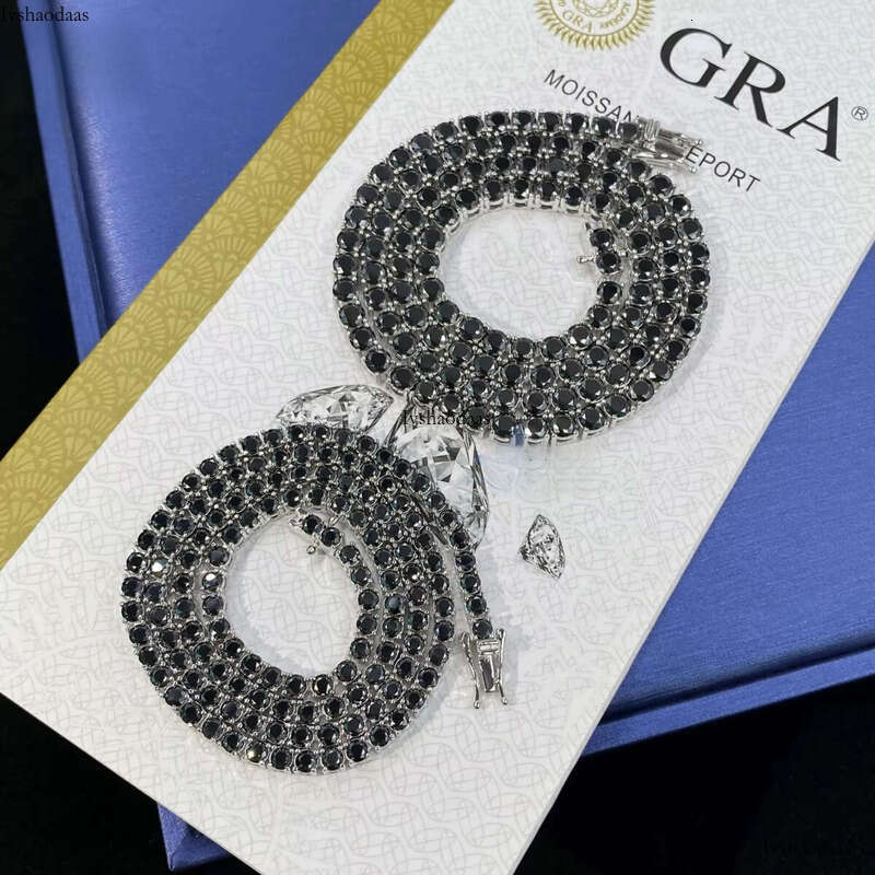 Hiphop Style S Tennis Chain Bracelet and Necklace Round Cut Black Color Moissanite Dia Certified by GRA