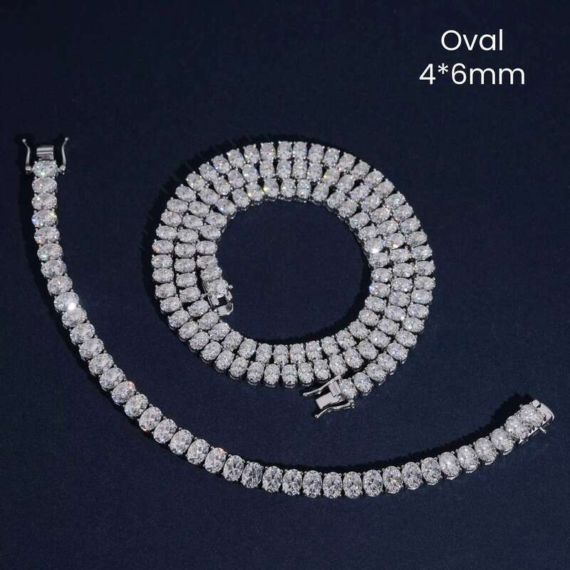 GRA Certification Oval Cut 4X6mm Fancy Shape Chain Sier Moissanite Tennis Necklace Rapper Jewelry