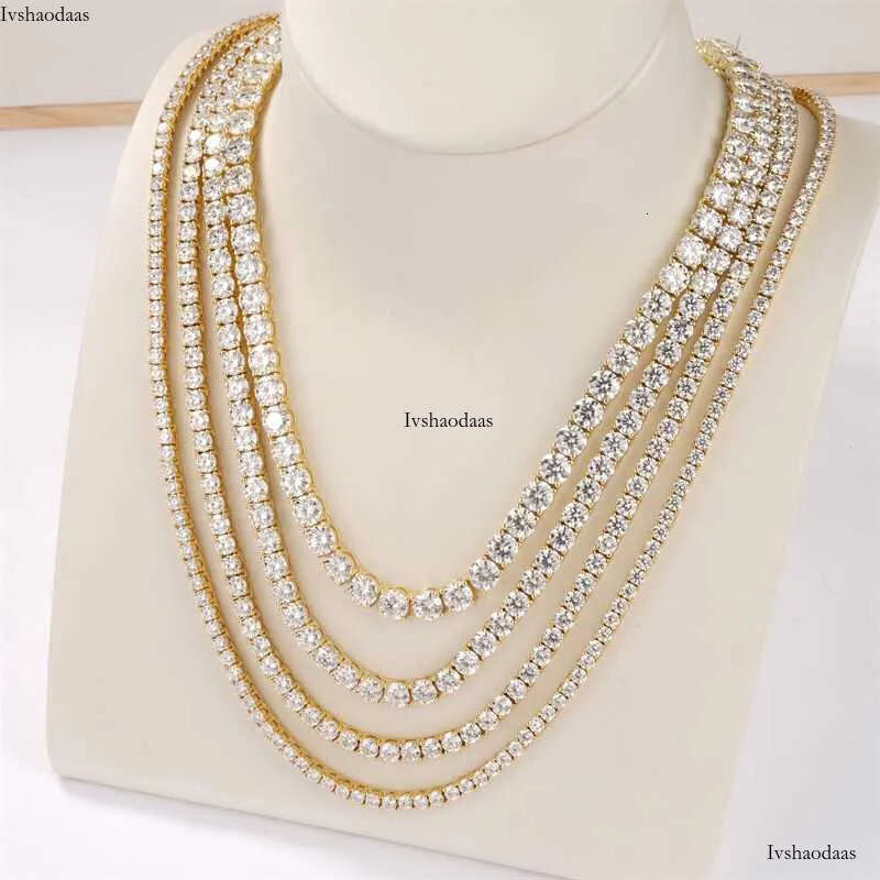 Starsgem HipHop Jewelry S Sier Plated Gold Moissanite Tennis Necklace