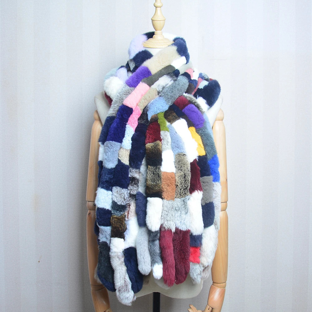 Women Scarf Classic 8 Vertical Bars Wrap Scarf Long Scarves Fashion Ladies Winter Rex Rabbit Fur Scarves Shawl Scarves 250930