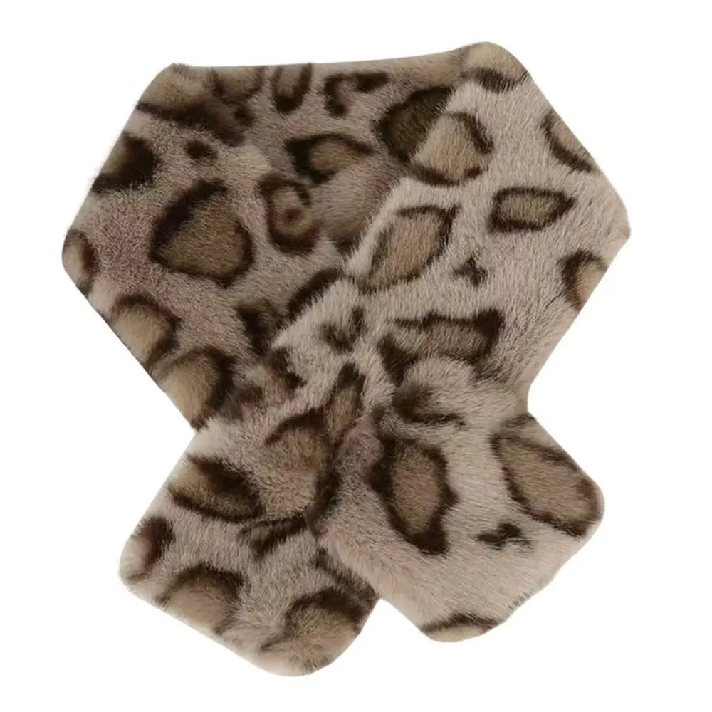 Thicken Warm Leopard Print Scarf Soft Faux Rabbit Fur Faux Fur Scarf Faux Collar Windproof Plush Scarf Winter Season 250929