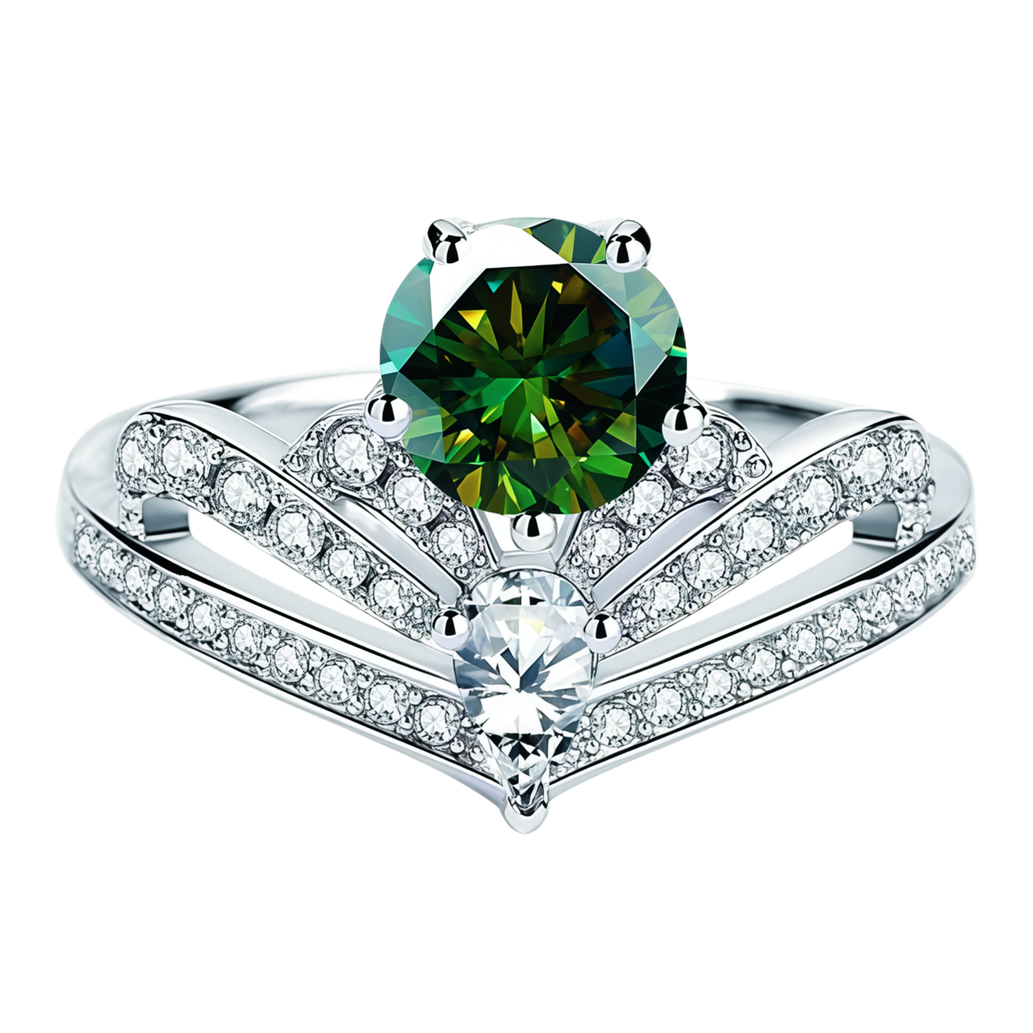 WenGem Jewelry 1CT Moissanite 3-Crown Ring for Women Luxury Fashionable Multicolor Birthstone Band Anniversary Jewelry Gift 925 Sterling Silver Plated