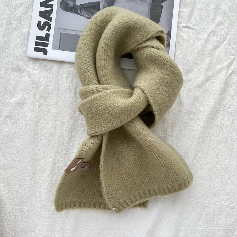 Chic Wool Small Scarf Women Men Wool Blend Knit Solid Color Couple Muffler Korean Thick Warm Versatile Shawl Female Male 250930