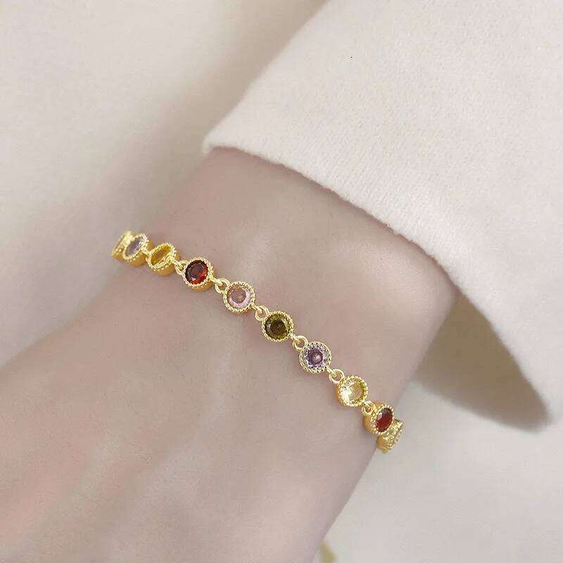 Sterling Sier Rainbow Zircon Round Chain Charms Bracelets Woman Couple Designer Jewelry Accessories Wholesalea Jewellery
