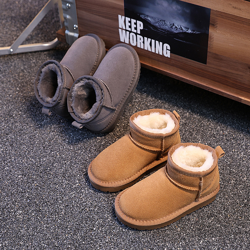 EBV designer shoes free shipping High quality cowhide New warm and anti slip fashionable children's snow boots size 25-36 black grey brown
