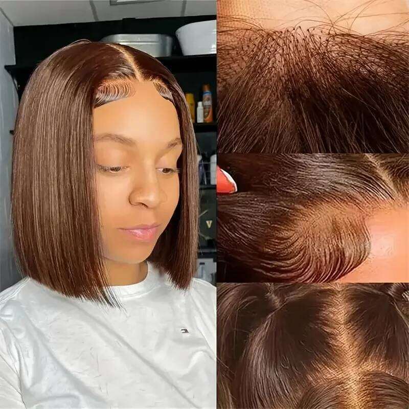 Chocolate Brown Short Bob Bone Straight 200 Densitybrazilian 13X4 HD Transparent Lace Front Human Hair Wig For Women Xiusiyuan2510