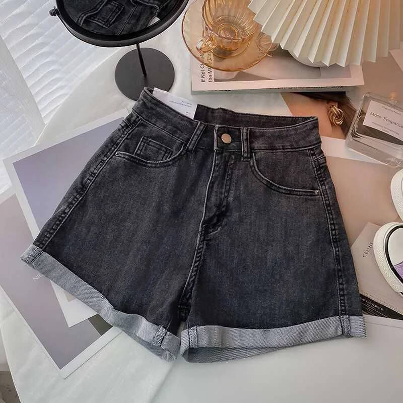 High-waisted Plus-size Women Jeans Student Casual Versatile Trendy A- line Hot Pants Cotton Material Straight Cylinder Style dongdumaoyi