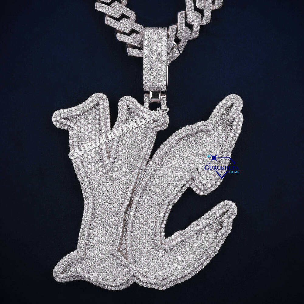 Top Quality Iced Out Bling Hip Hop Jewelry 14k Solid gold Passed Test Lab grown Diamond Letter Pendant Necklace Cuban Chain